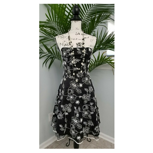 Steppin' Out Dresses & Skirts - Black & White embroidery fit & flare summer dress